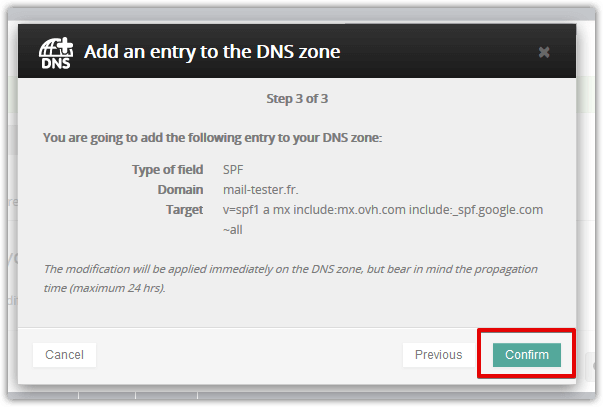 Confirm SPF entry